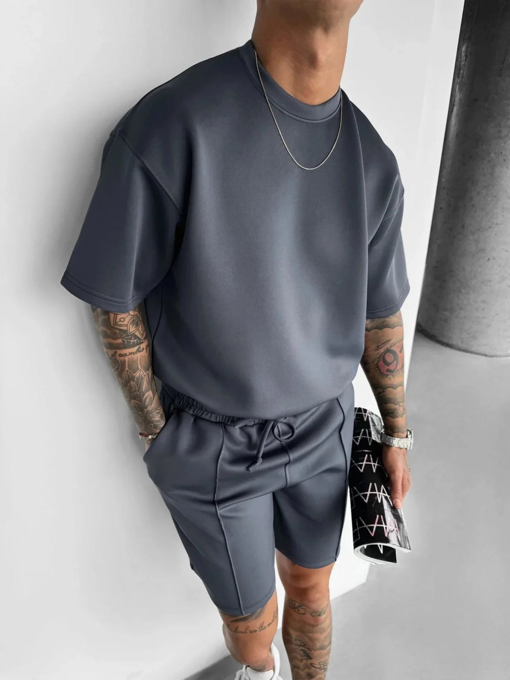 Men's Oversized Short Sleeve T-Shirt Drawstring Shorts Set