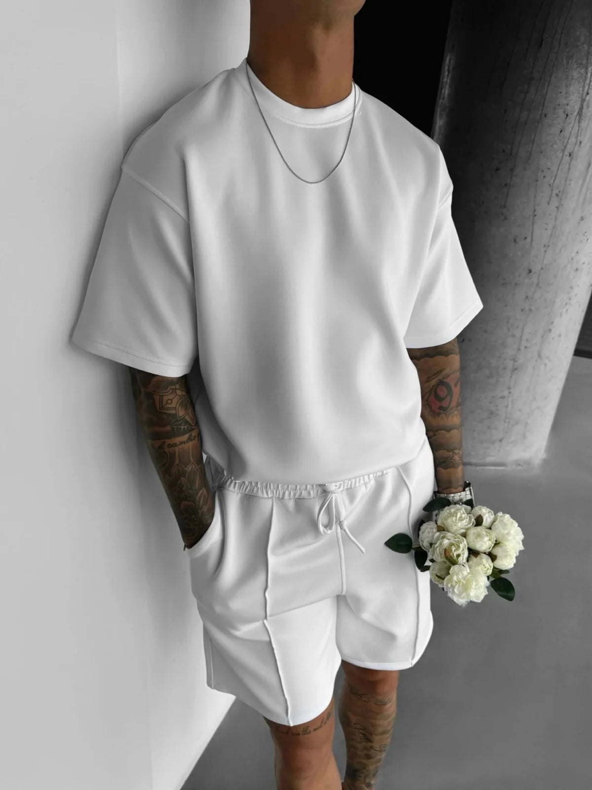 Men's Oversized Short Sleeve T-Shirt Drawstring Shorts Set