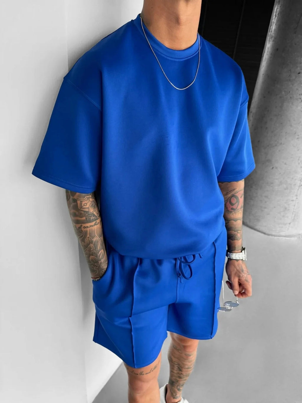 Men's Oversized Short Sleeve T-Shirt Drawstring Shorts Set
