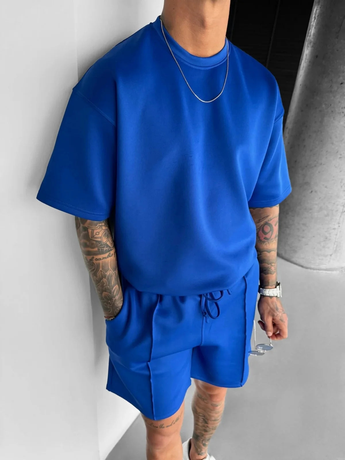 Men's Oversized Short Sleeve T-Shirt Drawstring Shorts Set