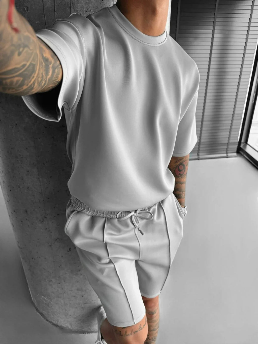 Men's Oversized Short Sleeve T-Shirt Drawstring Shorts Set