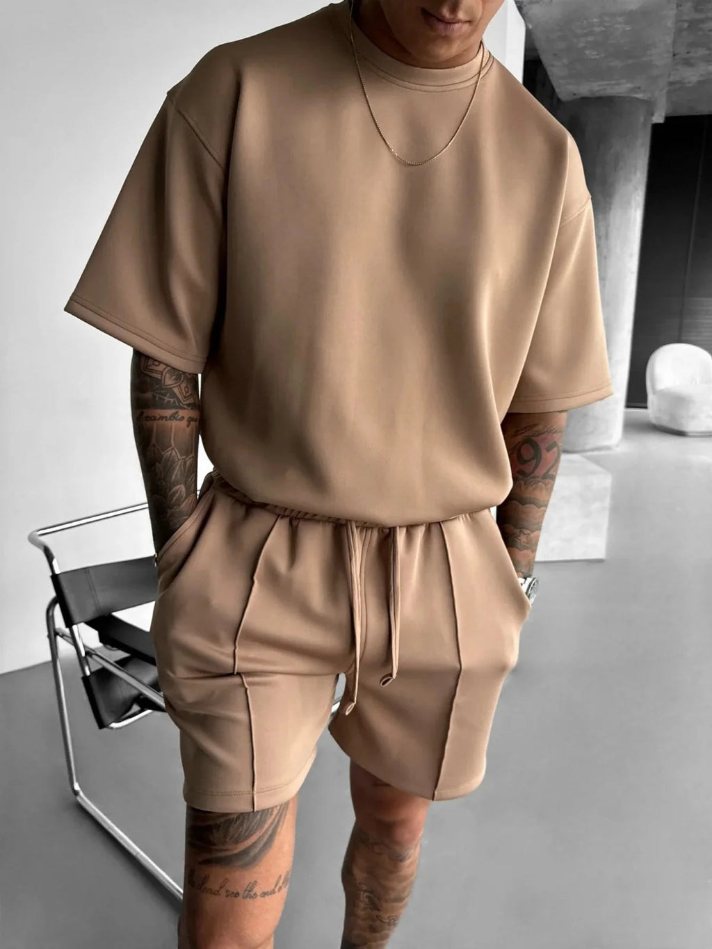 Men's Oversized Short Sleeve T-Shirt Drawstring Shorts Set