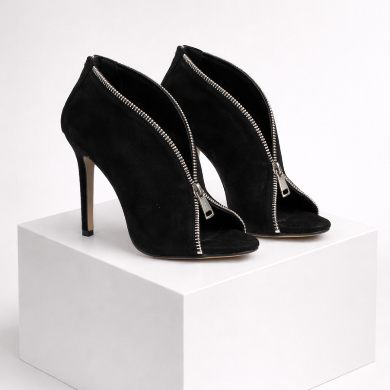 Women's Zipper Front Open Toe Ankle Stilettos