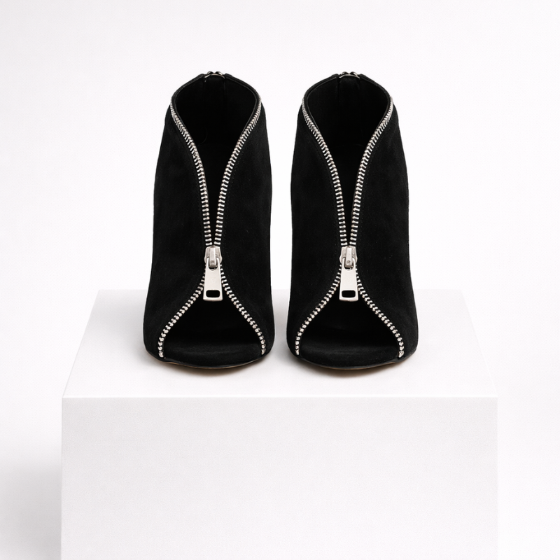Women's Zipper Front Open Toe Ankle Stilettos