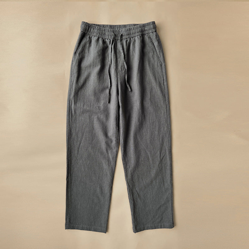 Men's Linen Drawstring Ankle Length Straight Leg Pants