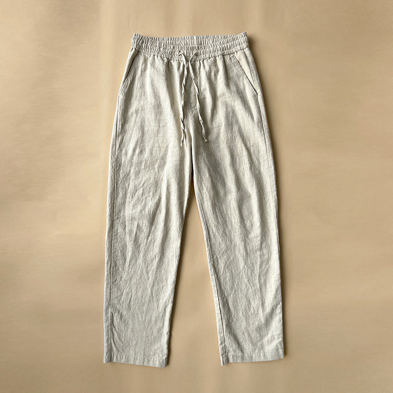 Men's Linen Drawstring Ankle Length Straight Leg Pants
