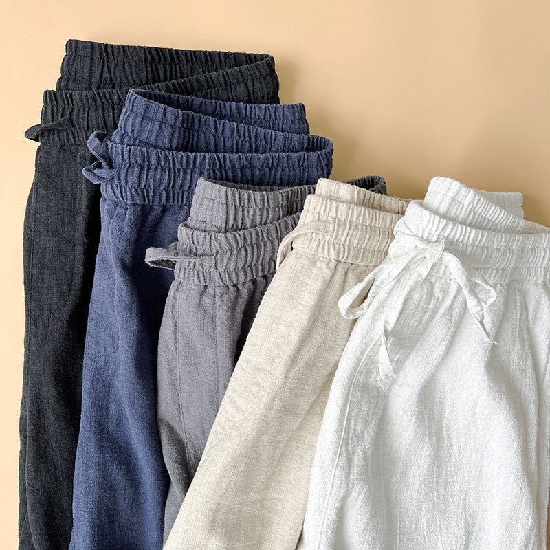 Men's Linen Drawstring Ankle Length Straight Leg Pants