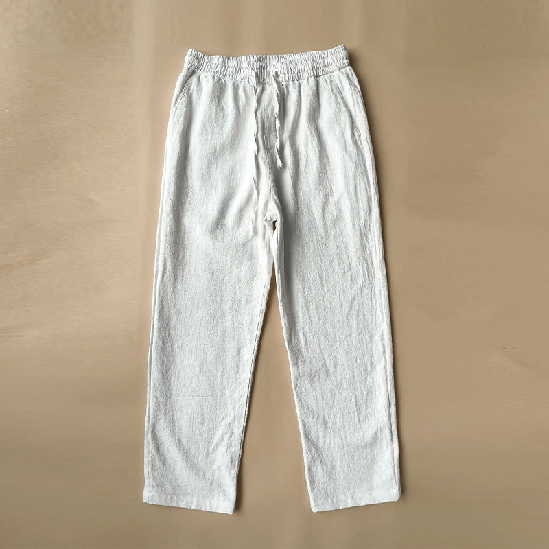 Men's Linen Drawstring Ankle Length Straight Leg Pants