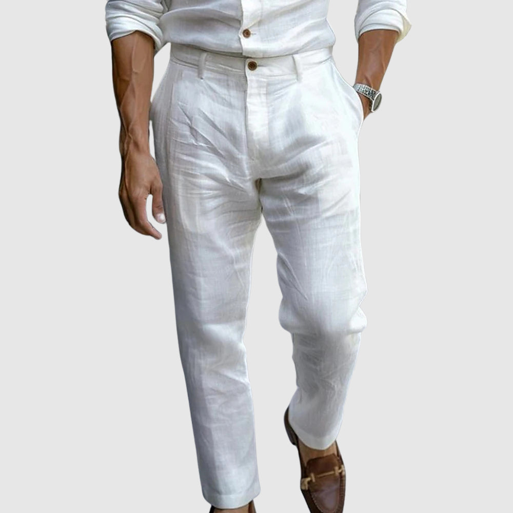 Men's Linen Blend Straight Leg Ankle Length Pants