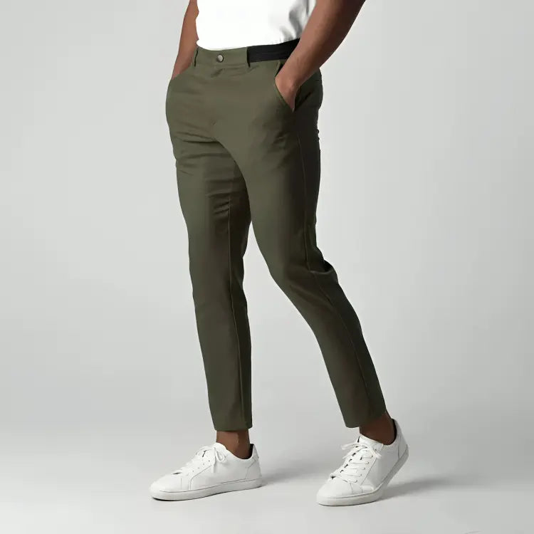 Men's Tapered Stretch Chinos - Ankle Length Slim Fit Pants