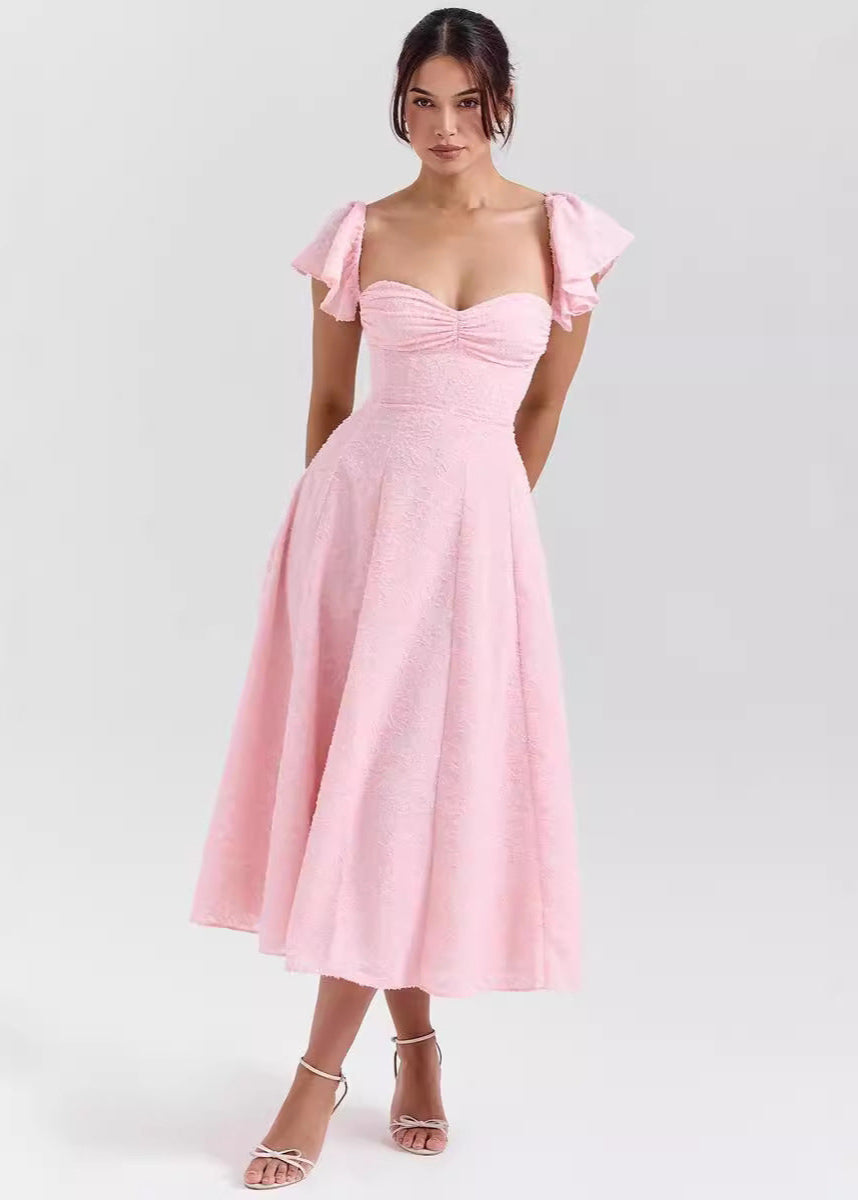 Women's Off Shoulder Flutter Sleeve Midi Dress