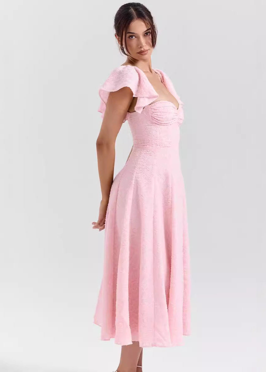 Women's Off Shoulder Flutter Sleeve Midi Dress