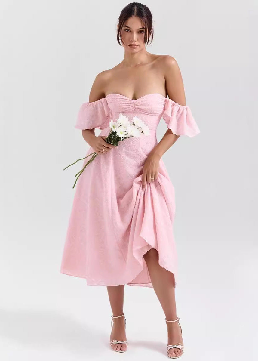 Women's Off Shoulder Flutter Sleeve Midi Dress