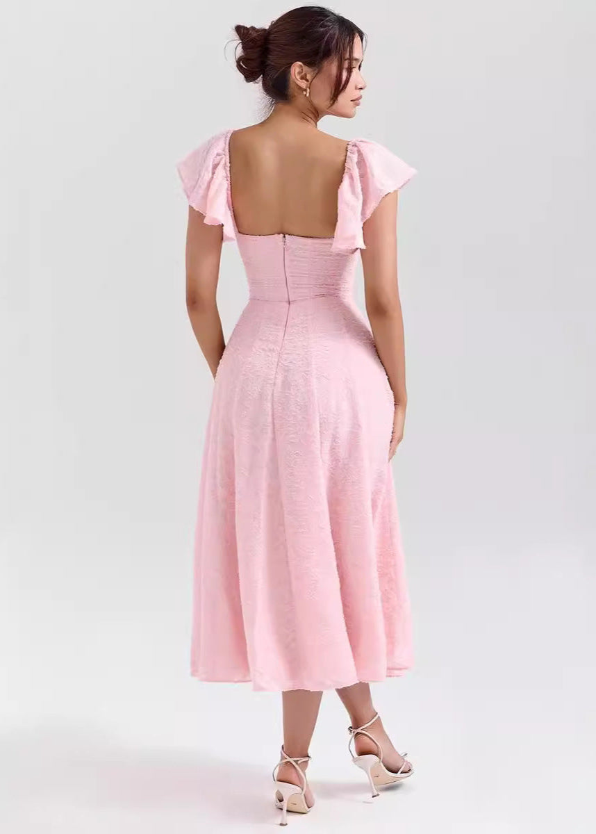 Women's Off Shoulder Flutter Sleeve Midi Dress