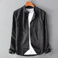Men's Cotton Pinstripe Mandarin Collar Button-Up Shirt