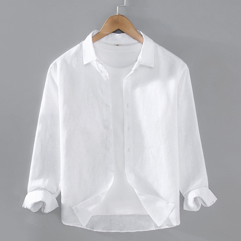 Men's Long Sleeve Linen Spread Collar Button-Up Shirt