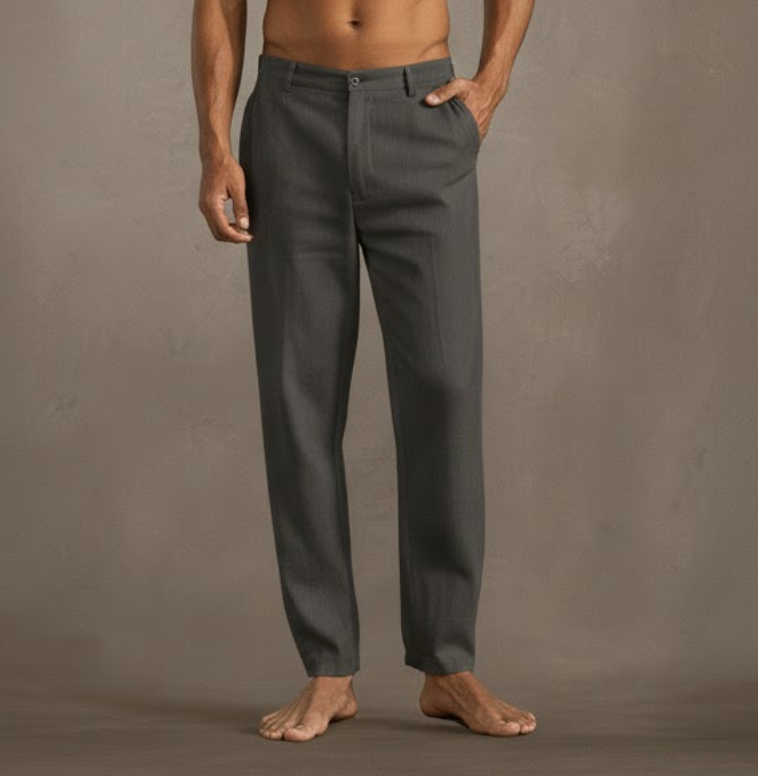 Men's Linen Straight Leg Casual Pants - Button Closure