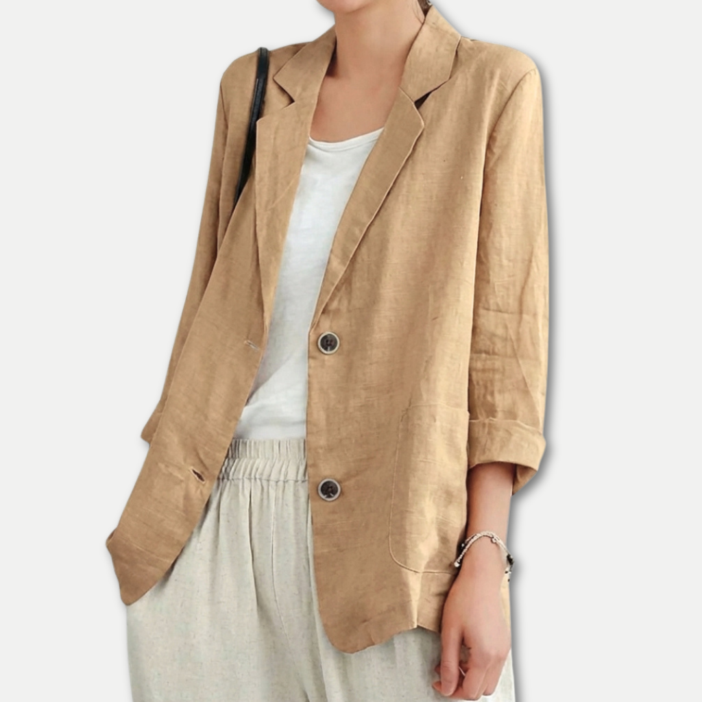 Women's Relaxed Fit Linen Blazer with Notched Lapel