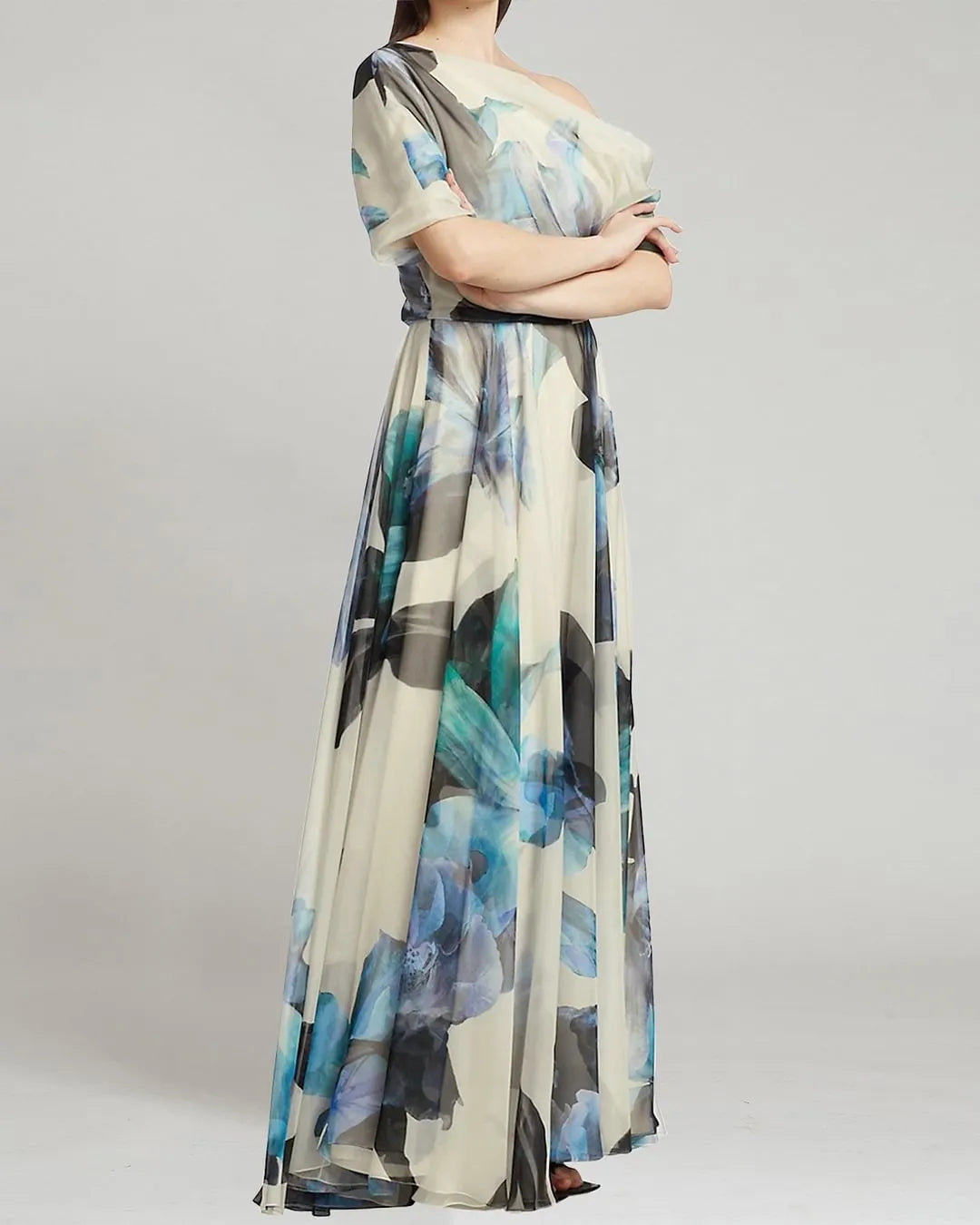 Women's Asymmetrical Print Chiffon Maxi Dress