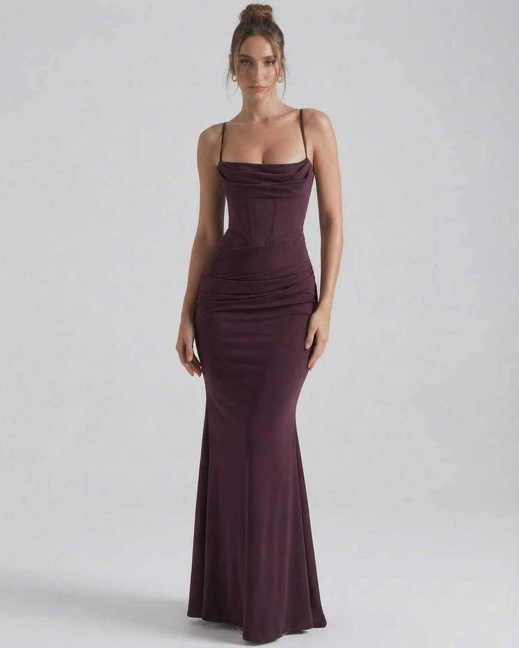 Women's Spaghetti Strap Cowl Neck Mermaid Maxi Dress