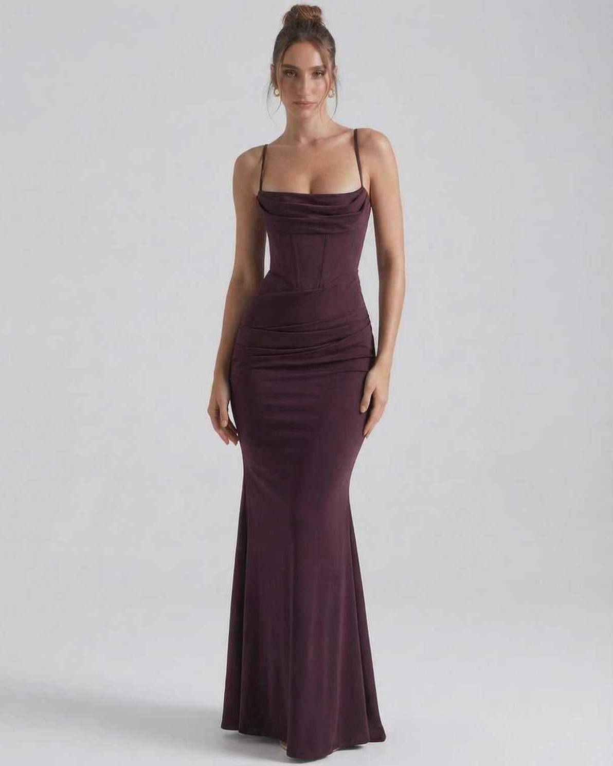 Women's Spaghetti Strap Cowl Neck Mermaid Maxi Dress