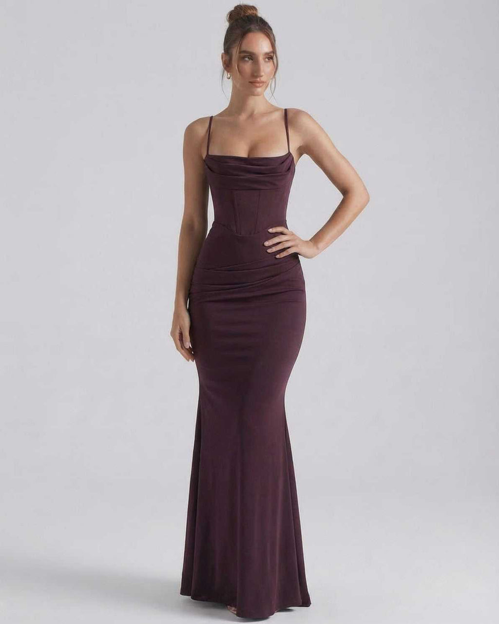 Women's Spaghetti Strap Cowl Neck Mermaid Maxi Dress