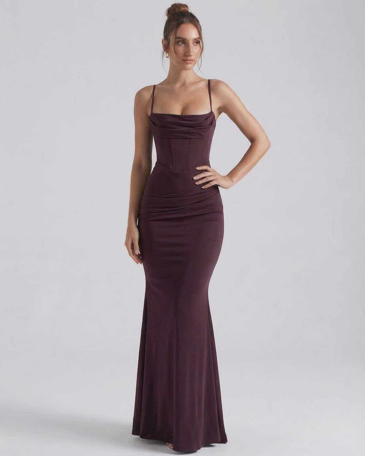 Women's Spaghetti Strap Cowl Neck Mermaid Maxi Dress