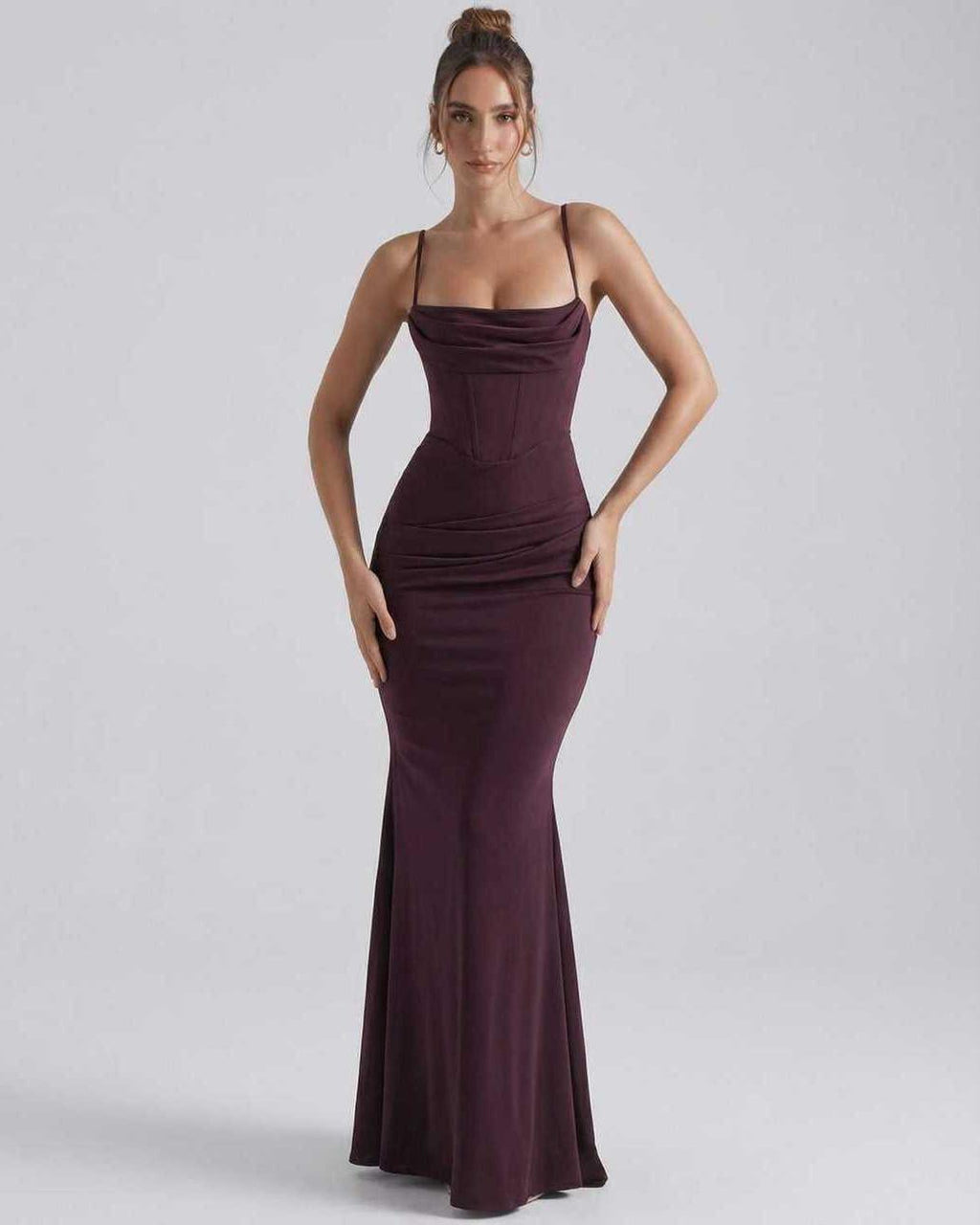 Women's Spaghetti Strap Cowl Neck Mermaid Maxi Dress