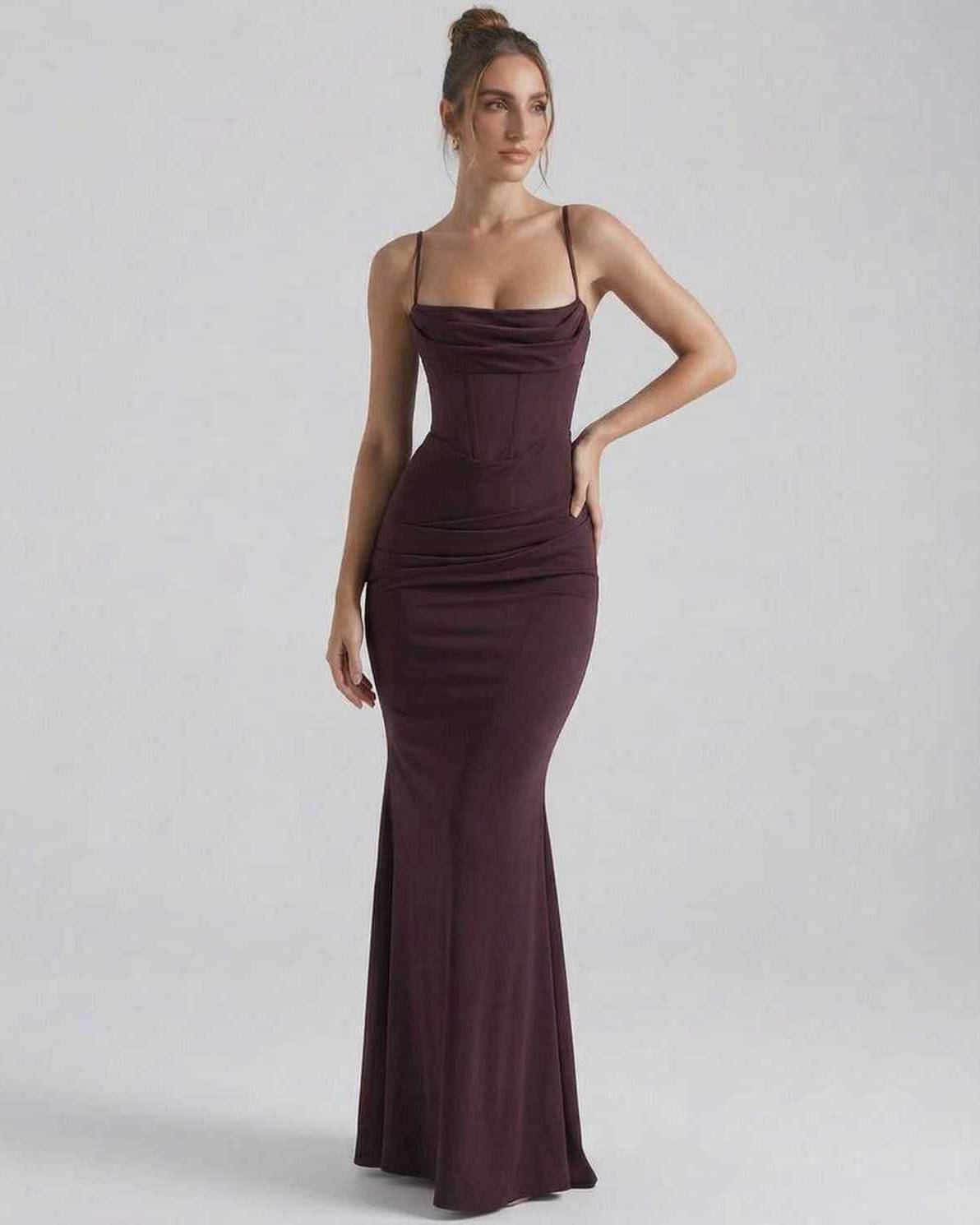Women's Spaghetti Strap Cowl Neck Mermaid Maxi Dress