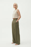 Women's Linen Wide Leg Pants Button Front High Waist Pockets