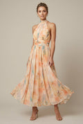 Women's Floral Halter Maxi Dress - Tie Back