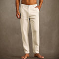 Men's Linen Straight Leg Casual Pants - Button Closure