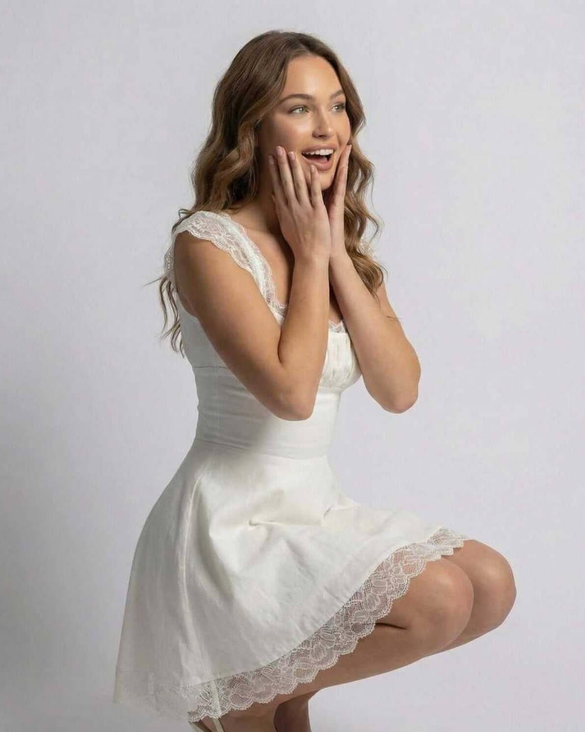Women's Square Neck Lace Trim Mini Dress with Corset Back