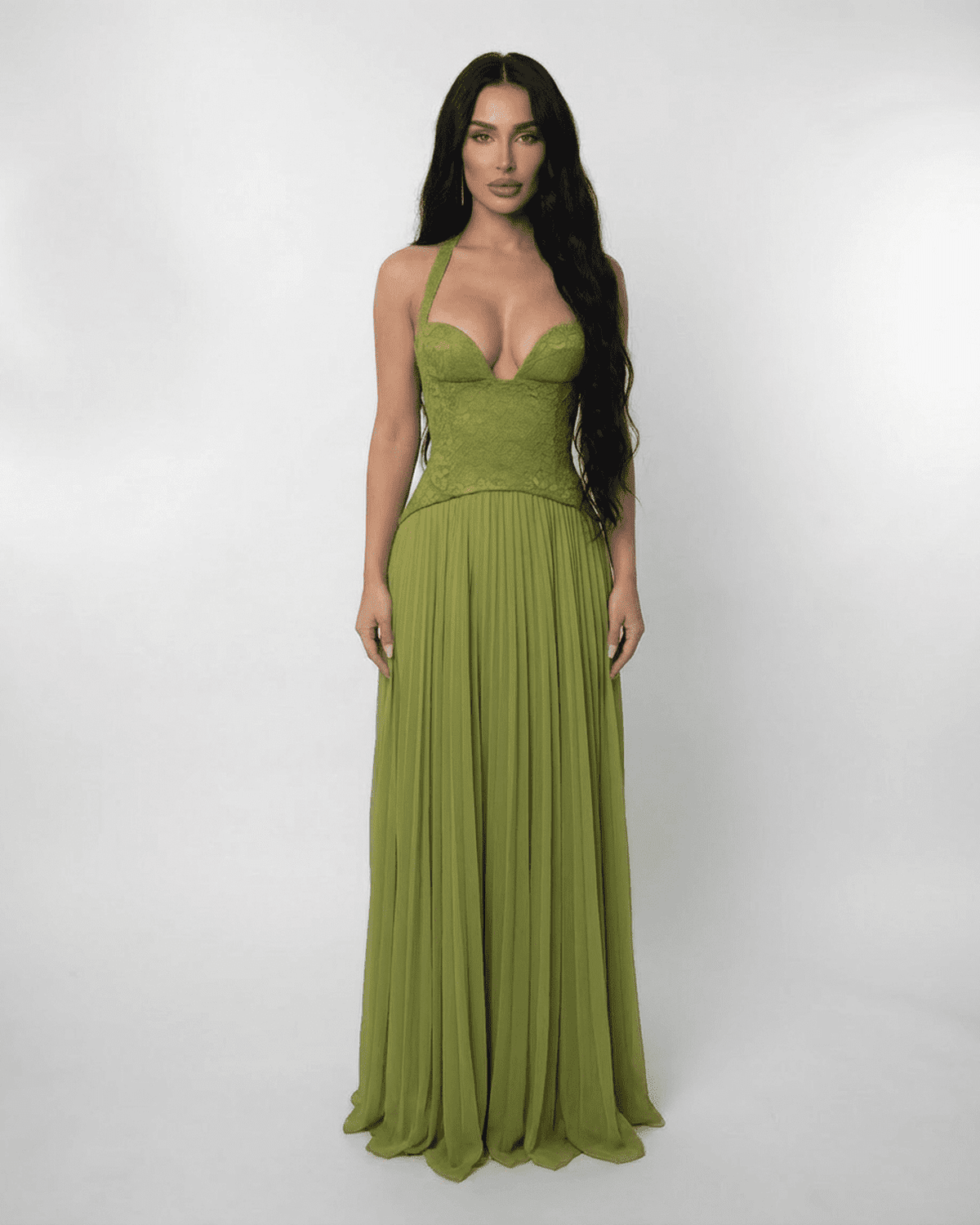 Women's Halter Bustier Maxi Dress with Lace-Up Back