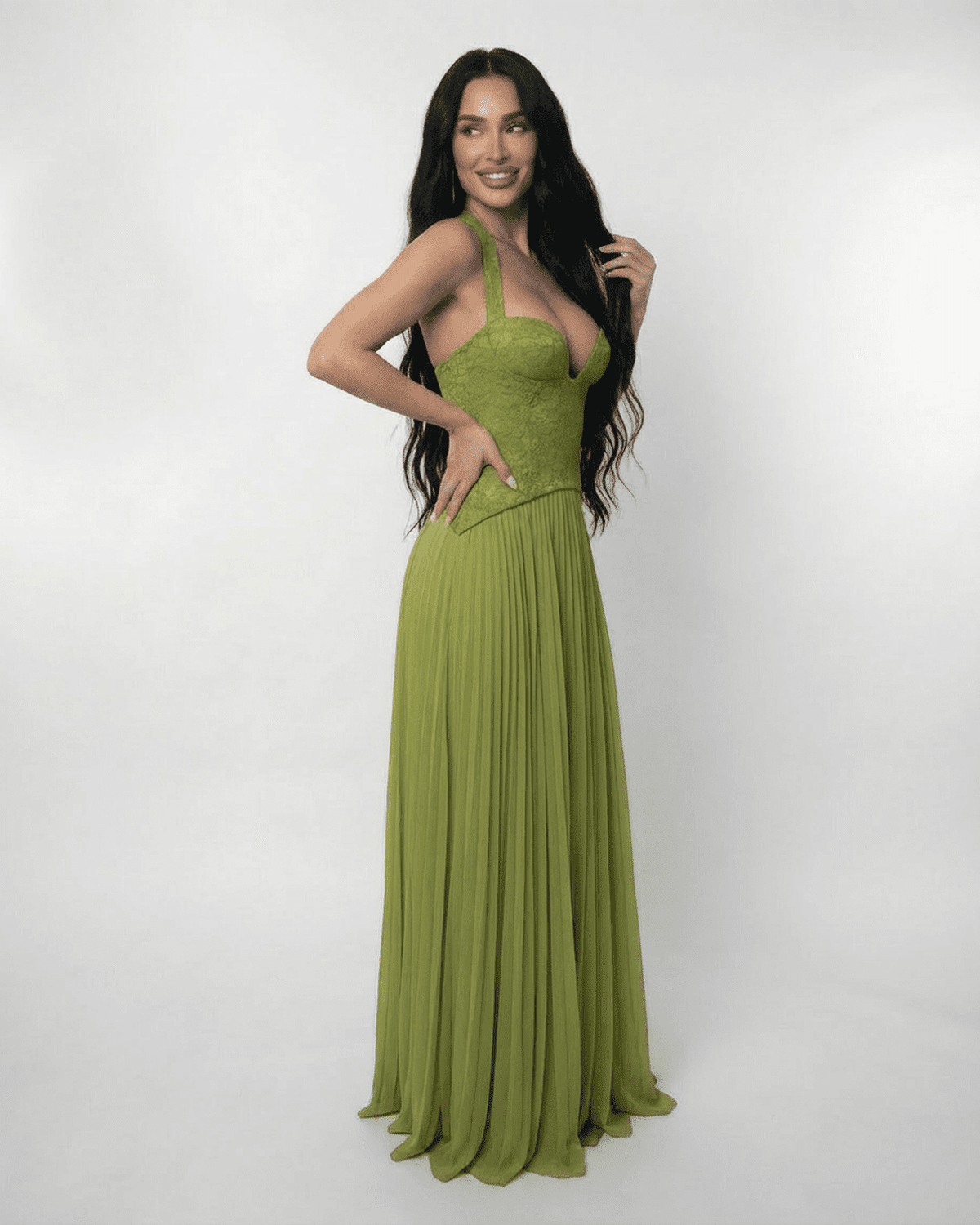 Women's Halter Bustier Maxi Dress with Lace-Up Back