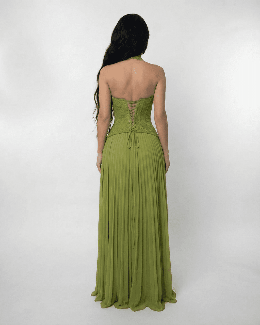 Women's Halter Bustier Maxi Dress with Lace-Up Back