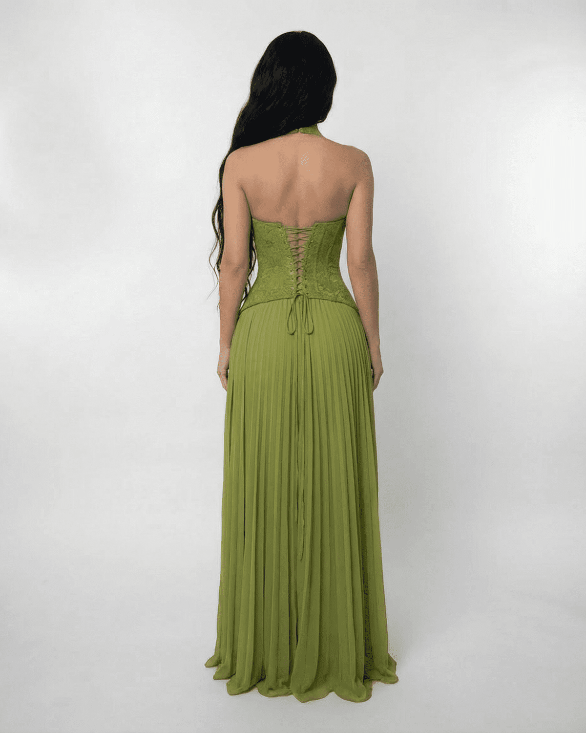 Women's Halter Bustier Maxi Dress with Lace-Up Back