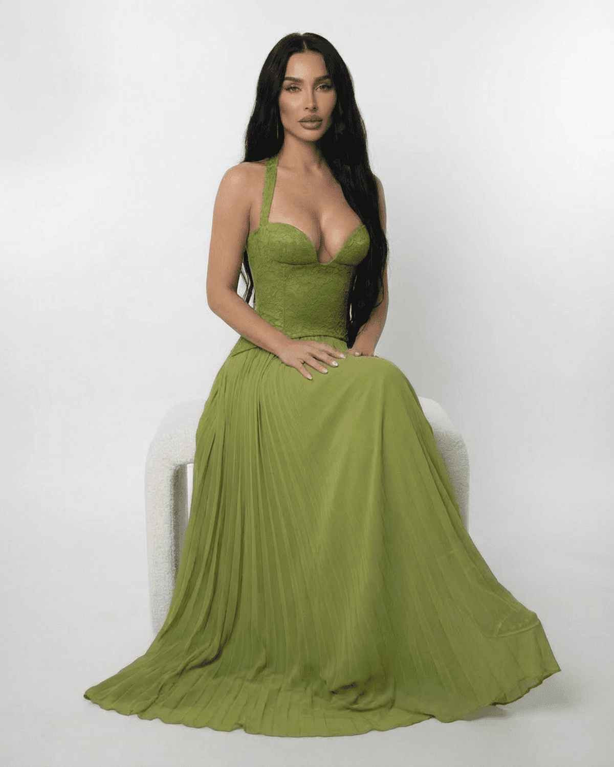 Women's Halter Bustier Maxi Dress with Lace-Up Back