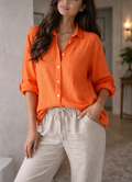 Women's Long Sleeve Collared Button-Down Shirt