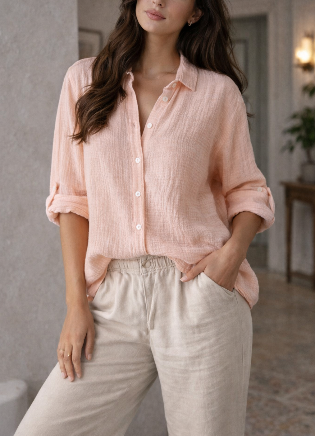 Women's Long Sleeve Collared Button-Down Shirt