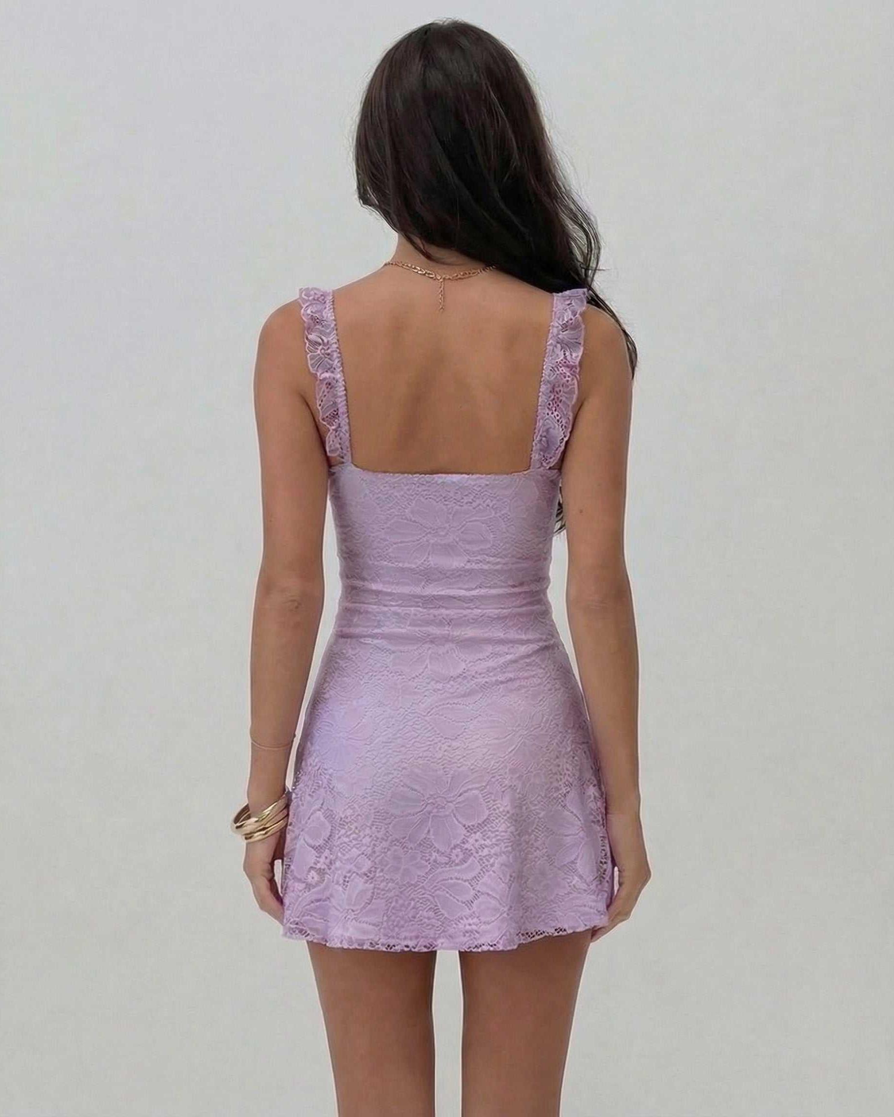 Women's Lace Sweetheart Neckline Mini Dress with Thick Straps