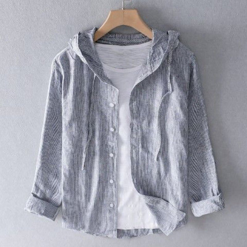 Men's Button - Front Hooded Linen Shirt