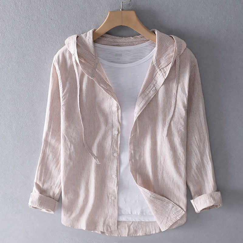 Men's Button - Front Hooded Linen Shirt
