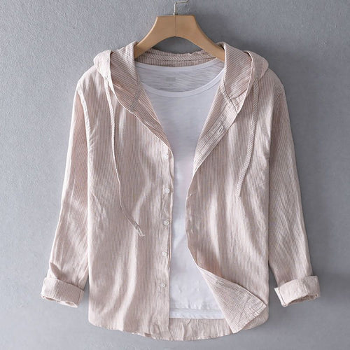 Men's Button - Front Hooded Linen Shirt