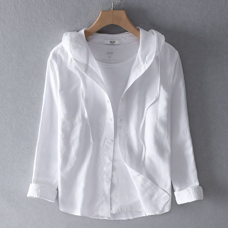Men's Button - Front Hooded Linen Shirt