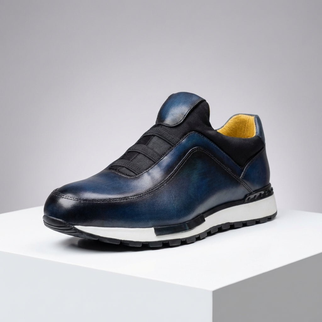 Men’s Casual Sneakers with Round Toe and Elastic Strap Upper