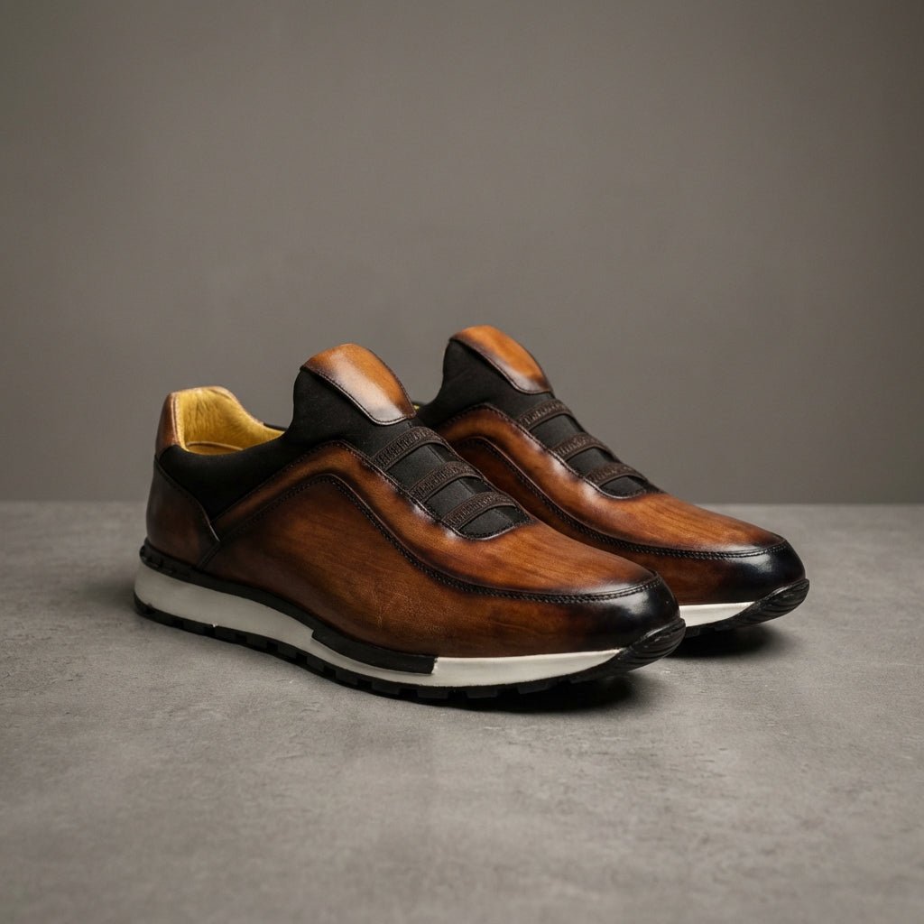 Men’s Casual Sneakers with Round Toe and Elastic Strap Upper
