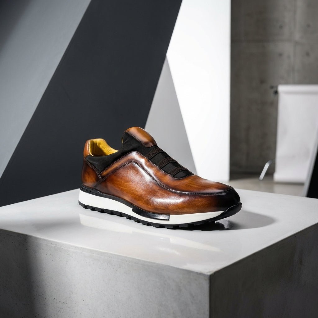 Men’s Casual Sneakers with Round Toe and Elastic Strap Upper