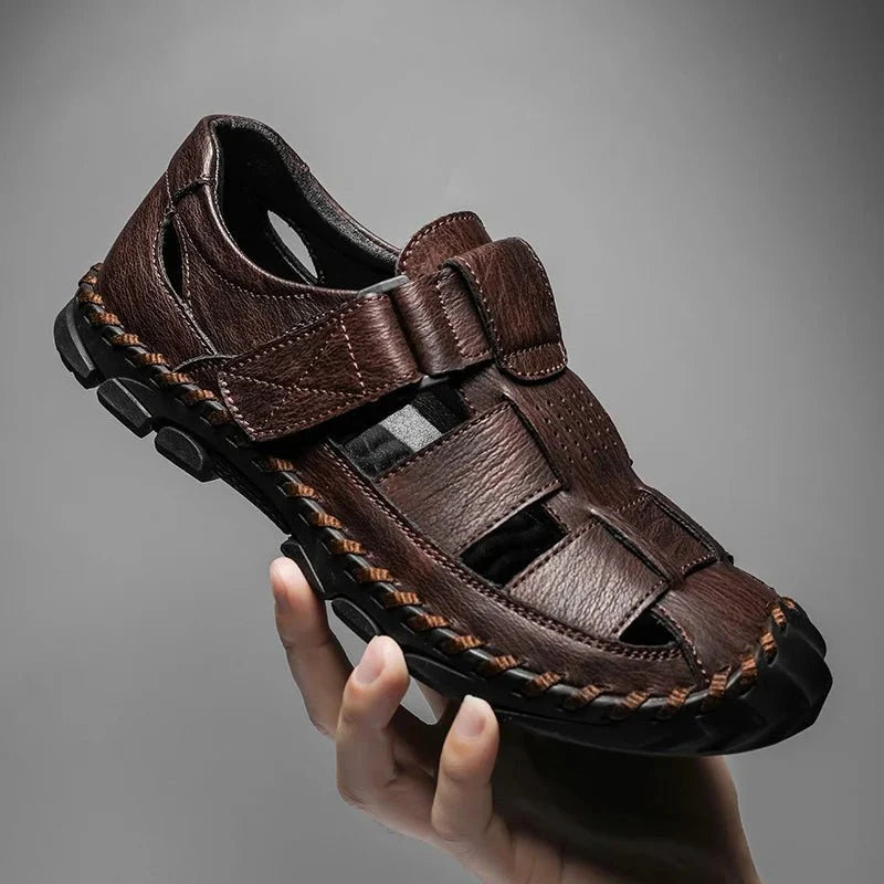 Men’s Closed Toe Fisherman Sandals with Cutout Upper and Hook Strap