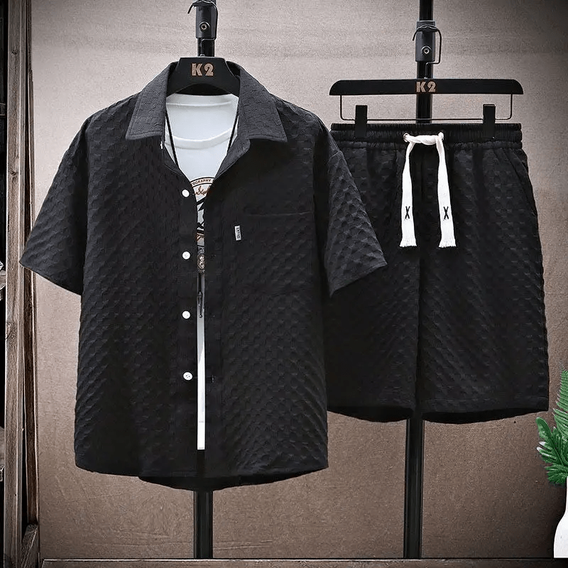 Men's Diamond Quilted Short Sleeve Button - Up Two Piece Set